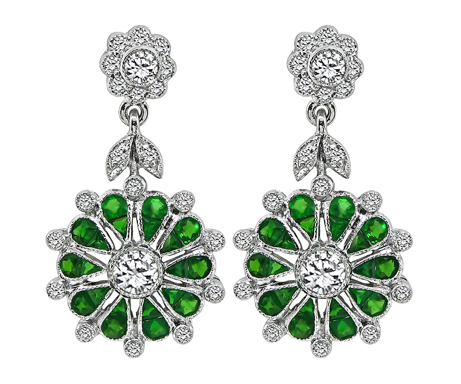 Estate 1.50ct Tsavorite 1.10ct Diamond Dangling Earrings
