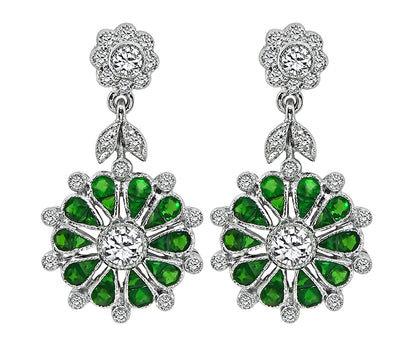 Estate 1.50ct Tsavorite 1.10ct Diamond Dangling Earrings