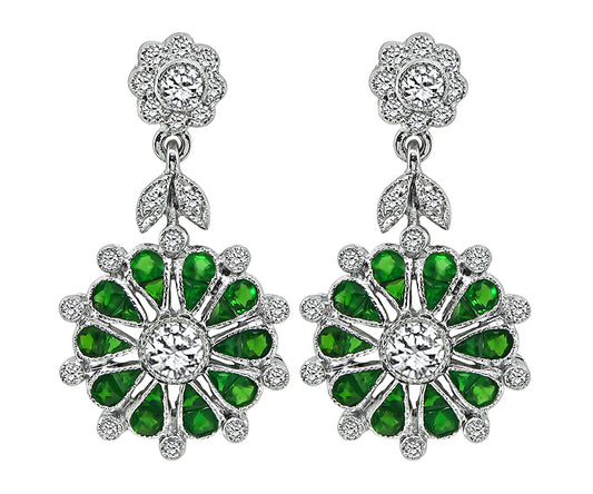 Estate 1.50ct Tsavorite 1.10ct Diamond Dangling Earrings