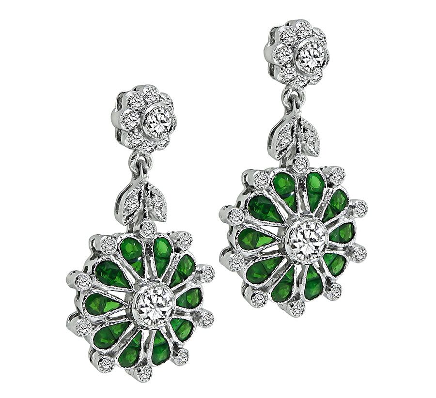Estate 1.50ct Tsavorite 1.10ct Diamond Dangling Earrings