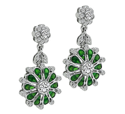 Estate 1.50ct Tsavorite 1.10ct Diamond Dangling Earrings