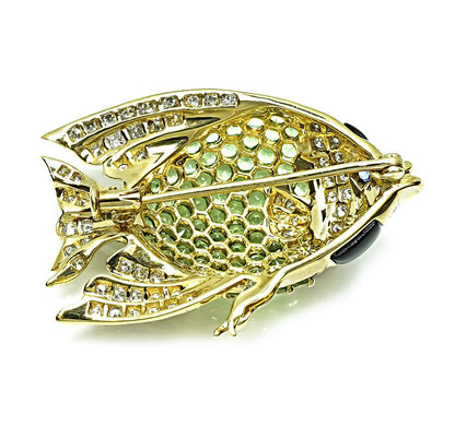 Estate 5.03ct Green Garnet 0.70ct Diamond Onyx Gold Fish Pin