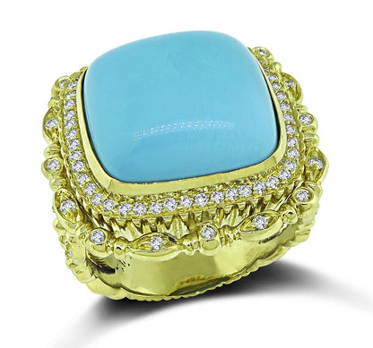 Sleeping Beauty Turquoise 1.50ct Diamond Gold Ring
