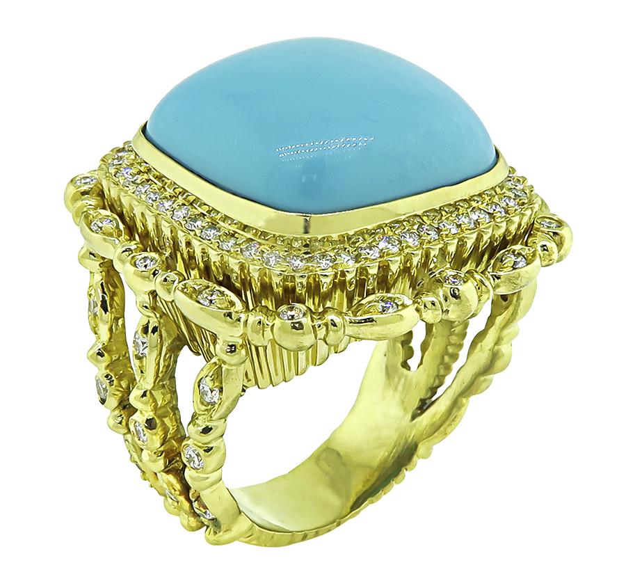 Sleeping Beauty Turquoise 1.50ct Diamond Gold Ring