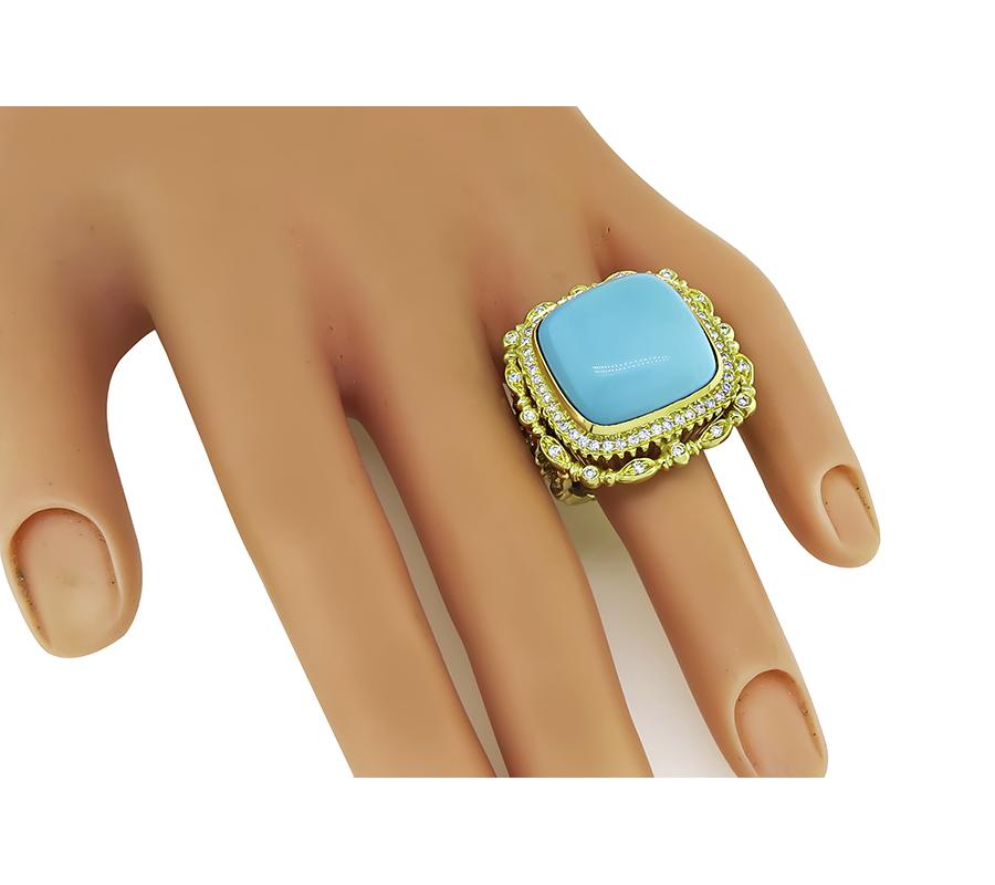 Sleeping Beauty Turquoise 1.50ct Diamond Gold Ring