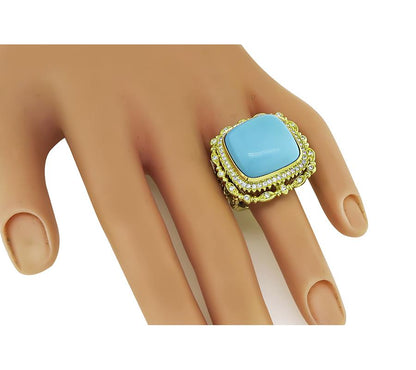 Sleeping Beauty Turquoise 1.50ct Diamond Gold Ring