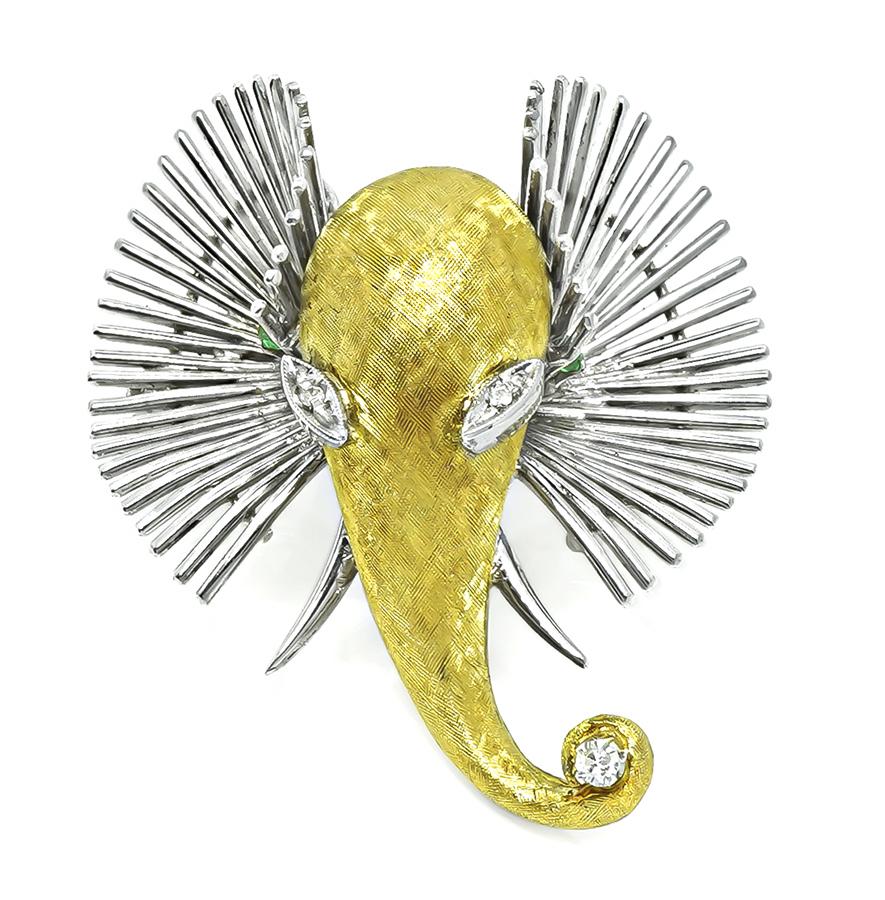 Estate Two Tone 18k Yellow and White Gold Elephant Pin