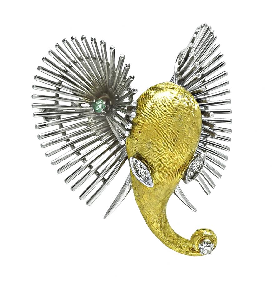 Estate Two Tone 18k Yellow and White Gold Elephant Pin