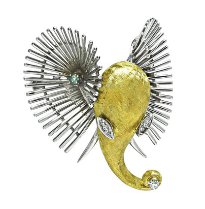 Estate Two Tone 18k Yellow and White Gold Elephant Pin