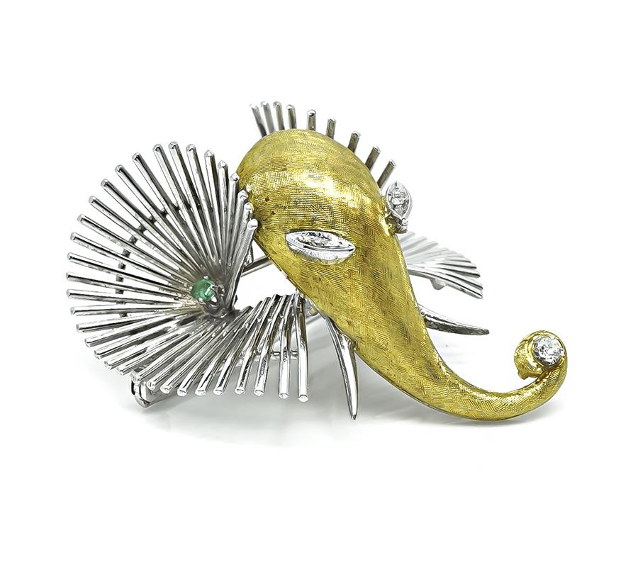 Estate Two Tone 18k Yellow and White Gold Elephant Pin