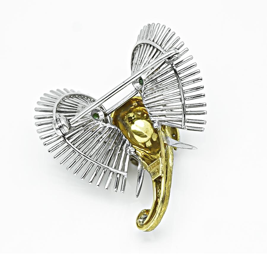 Estate Two Tone 18k Yellow and White Gold Elephant Pin