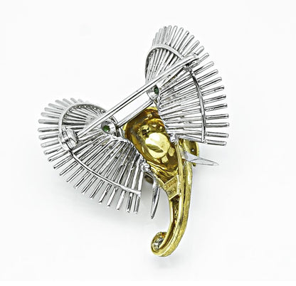 Estate Two Tone 18k Yellow and White Gold Elephant Pin