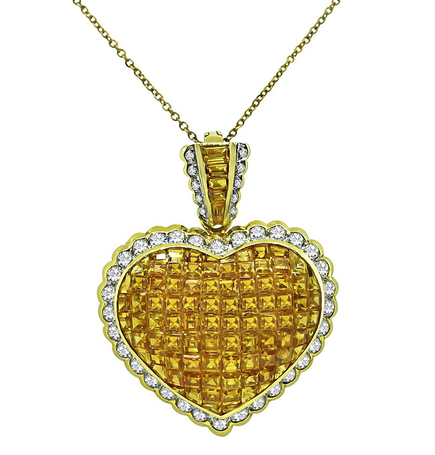 7.00ct Yellow Sapphire 3.00ct Diamond Gold Heart Pin / Pendant