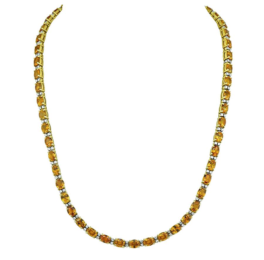 55.00ct Yellow Sapphire 2.00ct Diamond Gold Necklace