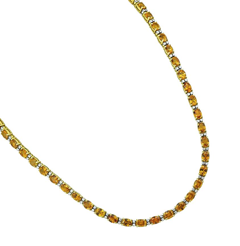 55.00ct Yellow Sapphire 2.00ct Diamond Gold Necklace
