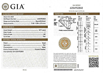 Vintage GIA Certified 0.71ct Diamond Engagement Ring