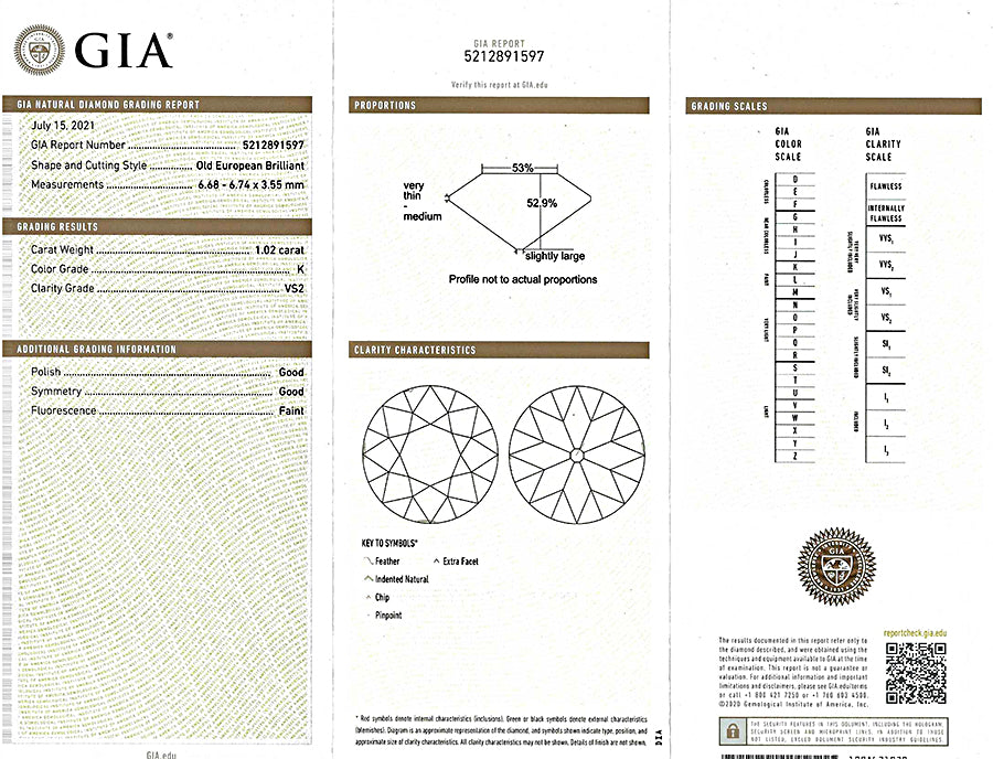 Vintage GIA Certified 1.02ct Diamond Engagement Ring