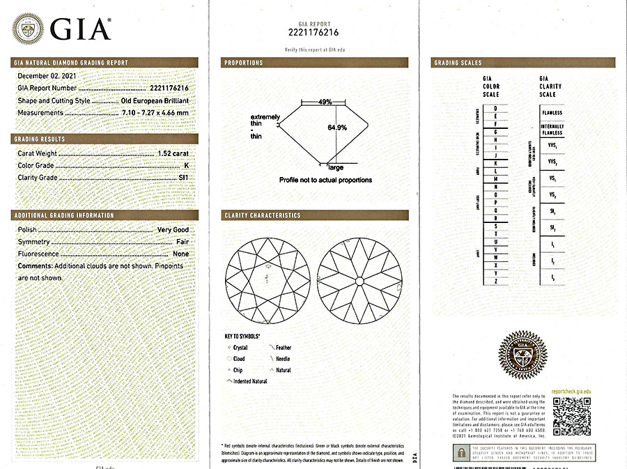 Vintage GIA Certified 1.52ct Diamond Engagement Ring