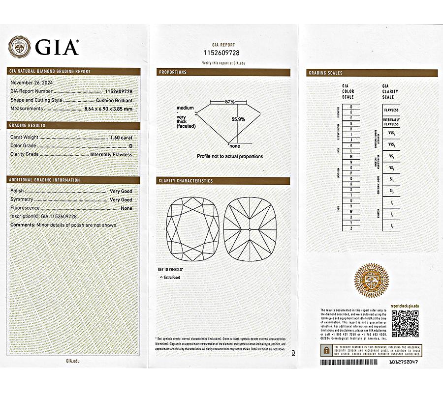 Estate GIA 1.60ct D Internally Flawless Diamond Engagement Ring