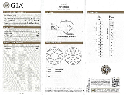 Vintage Antique GIA certified 1.00ct Diamond Engagement Ring