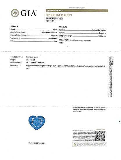 GIA Certified 21.13ct Heart Shape Sapphire 8ct Diamond Platinum Necklace