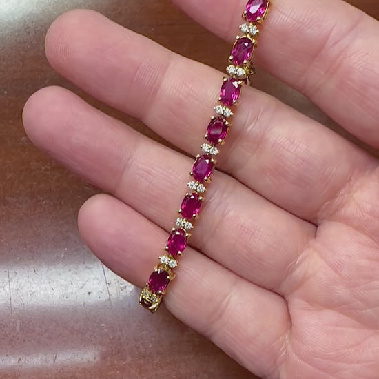 Estate 18.00ct Ruby 0.80ct Diamond 18k Yellow Gold Bracelet