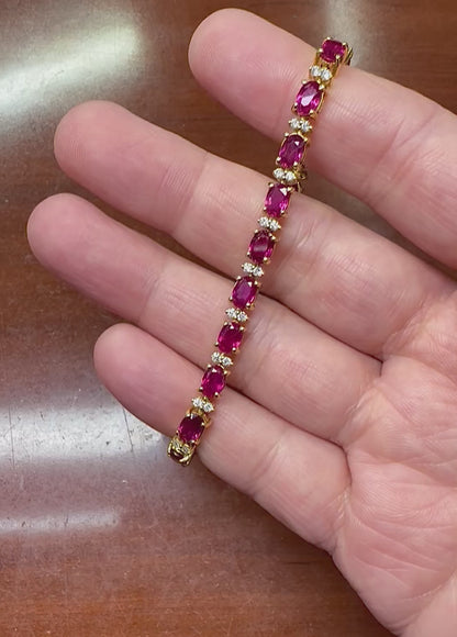 Estate 18.00ct Ruby 0.80ct Diamond 18k Yellow Gold Bracelet