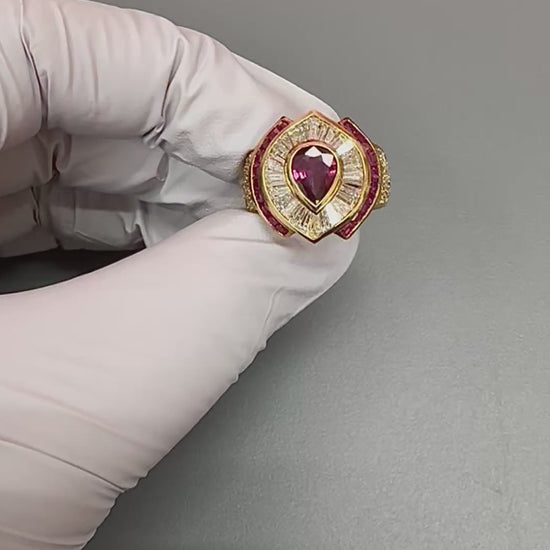 Estate 0.87ct Ruby 1.61ct Diamond 18k Yellow Gold Ring