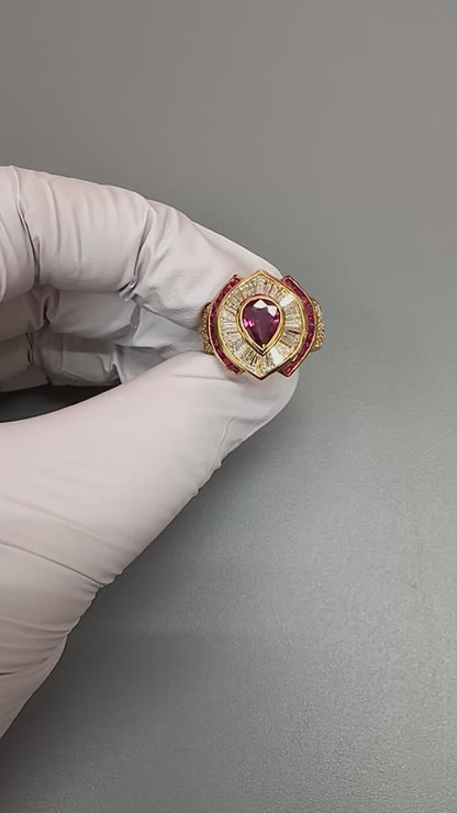 Estate 0.87ct Ruby 1.61ct Diamond 18k Yellow Gold Ring