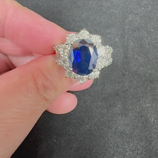 Estate 6.51ct Sapphire 4.08ct Diamond Platinum Ring