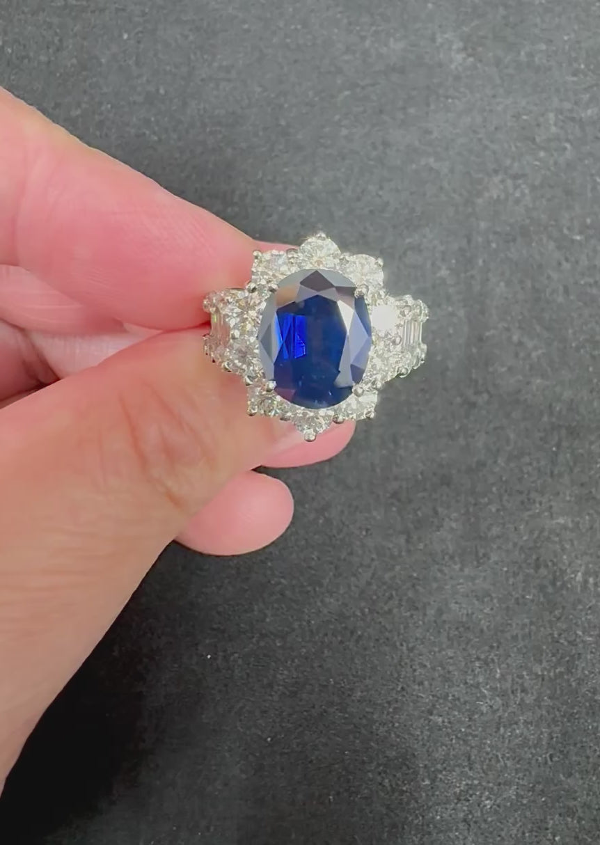 Estate 6.51ct Sapphire 4.08ct Diamond Platinum Ring