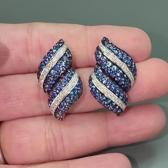 Estate 6.00ct Sapphire 1.00ct Diamond 18k White Gold Earrings