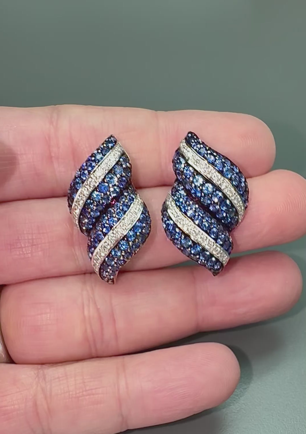Estate 6.00ct Sapphire 1.00ct Diamond 18k White Gold Earrings