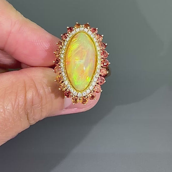 Estate Mexican Opal 0.70ct Diamond Morganite 14k Rose Gold Ring