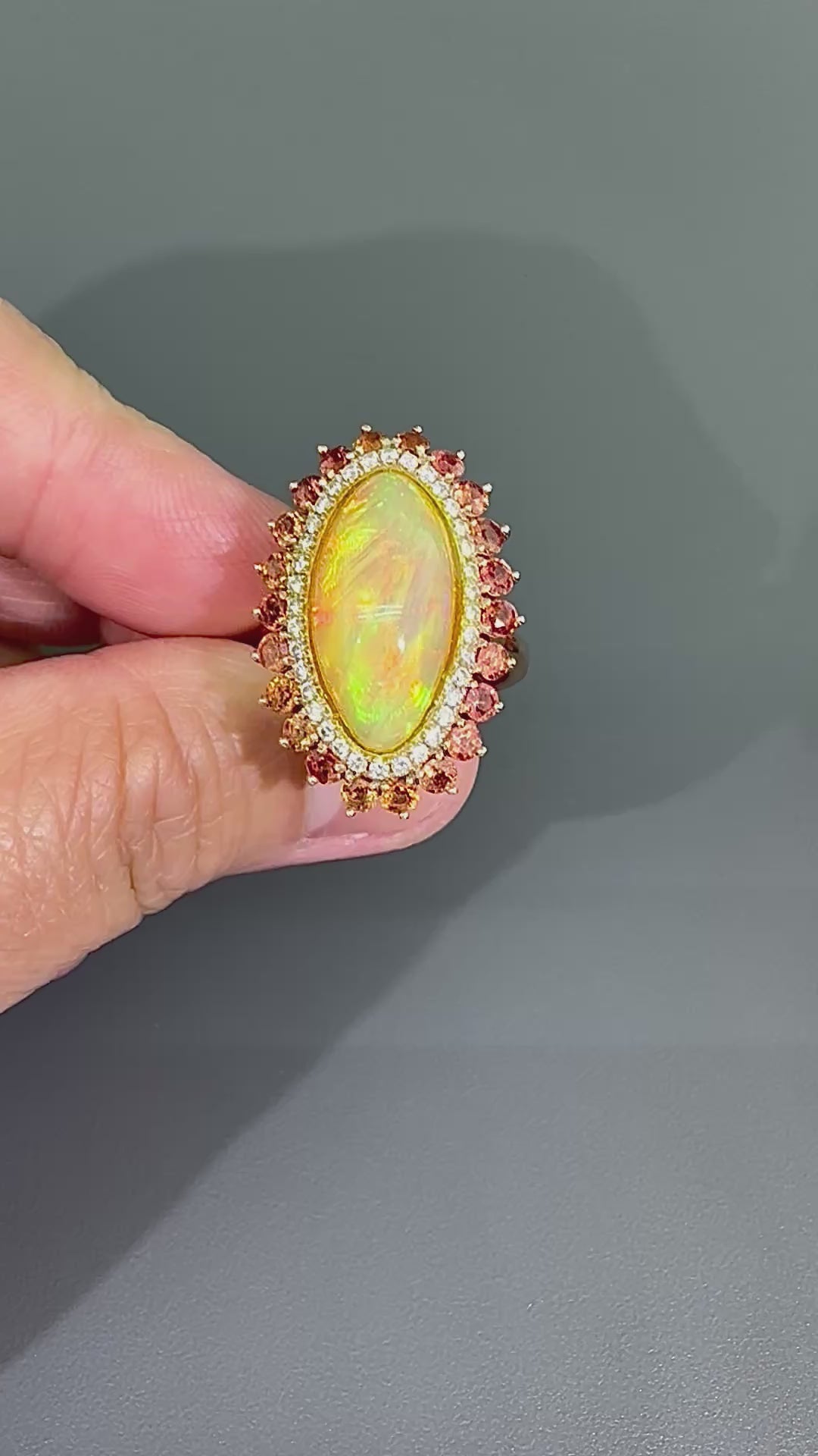 Estate Mexican Opal 0.70ct Diamond Morganite 14k Rose Gold Ring
