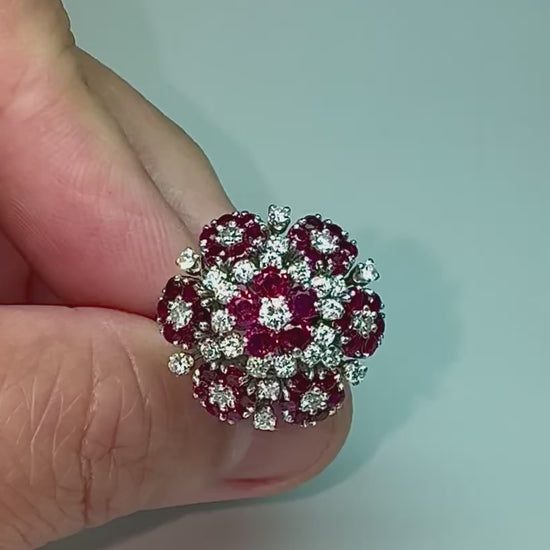 Estate 1.50ct Ruby 0.90ct Diamond 14k White Gold Ring