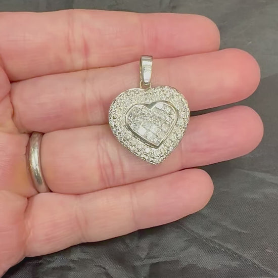 Estate 3.00ct Diamond 18k White Gold Heart Pendant