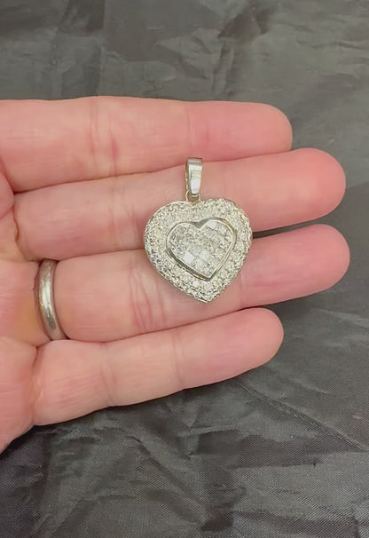 Estate 3.00ct Diamond 18k White Gold Heart Pendant