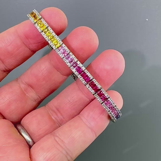 Estate 7.00ct Multi Color Sapphire 2.50ct Diamond 14k White Gold Bracelet