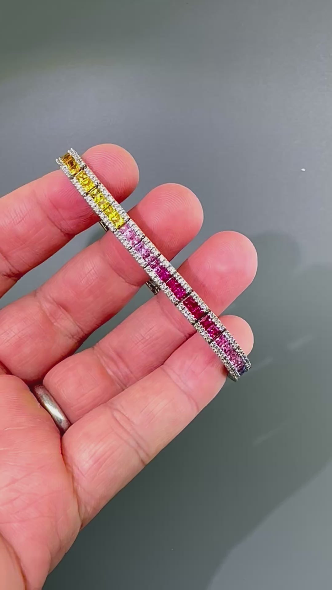 Estate 7.00ct Multi Color Sapphire 2.50ct Diamond 14k White Gold Bracelet