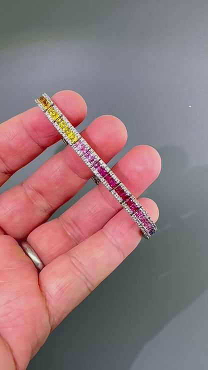 Estate 7.00ct Multi Color Sapphire 2.50ct Diamond 14k White Gold Bracelet