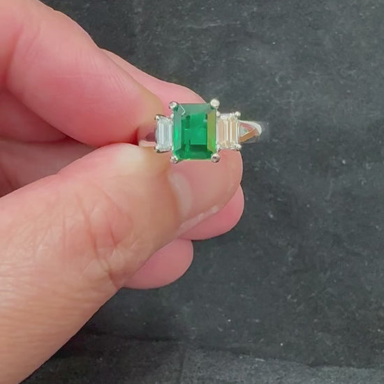 Estate 1.75ct Emerald 0.80ct Diamond Platinum Engagement Ring
