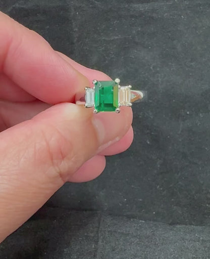Estate 1.75ct Emerald 0.80ct Diamond Platinum Engagement Ring