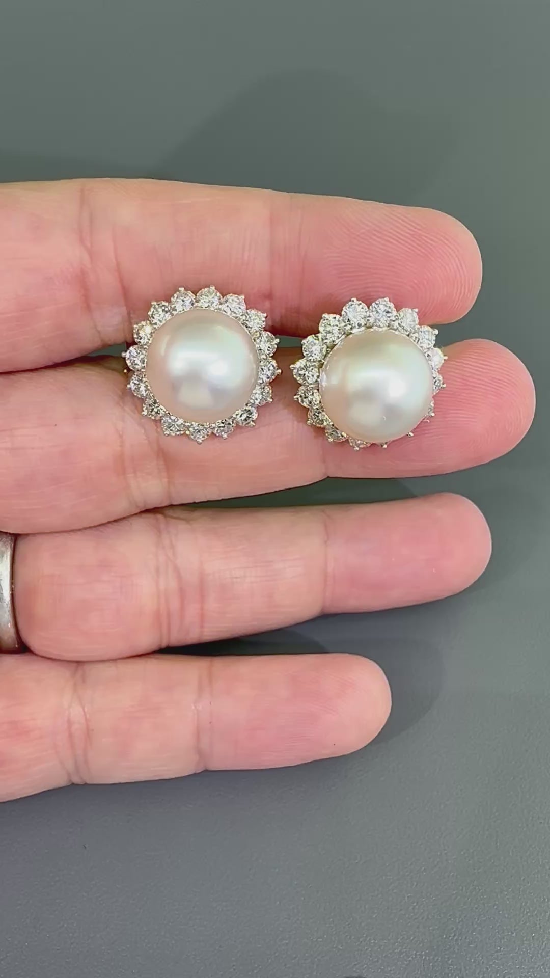 Estate 2.50ct Diamond Pearl 14k White Gold Earrings