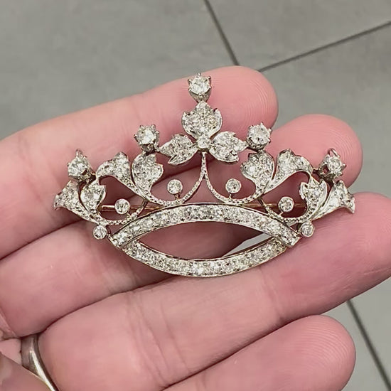 Victorian 2.75ct Diamond Platinum and 14k Gold Crown Pin / Pendant