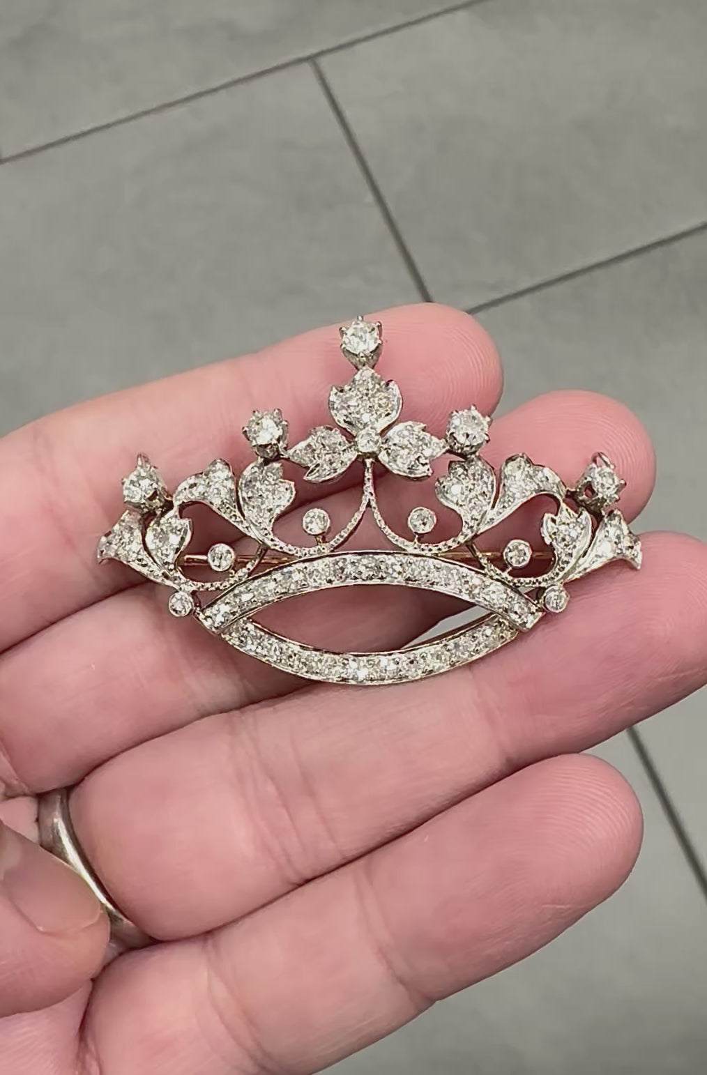 Victorian 2.75ct Diamond Platinum and 14k Gold Crown Pin / Pendant