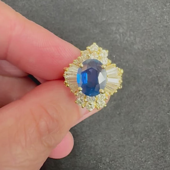 Estate 4.00ct Sapphire 1.50ct Diamond 18k Gold Ring