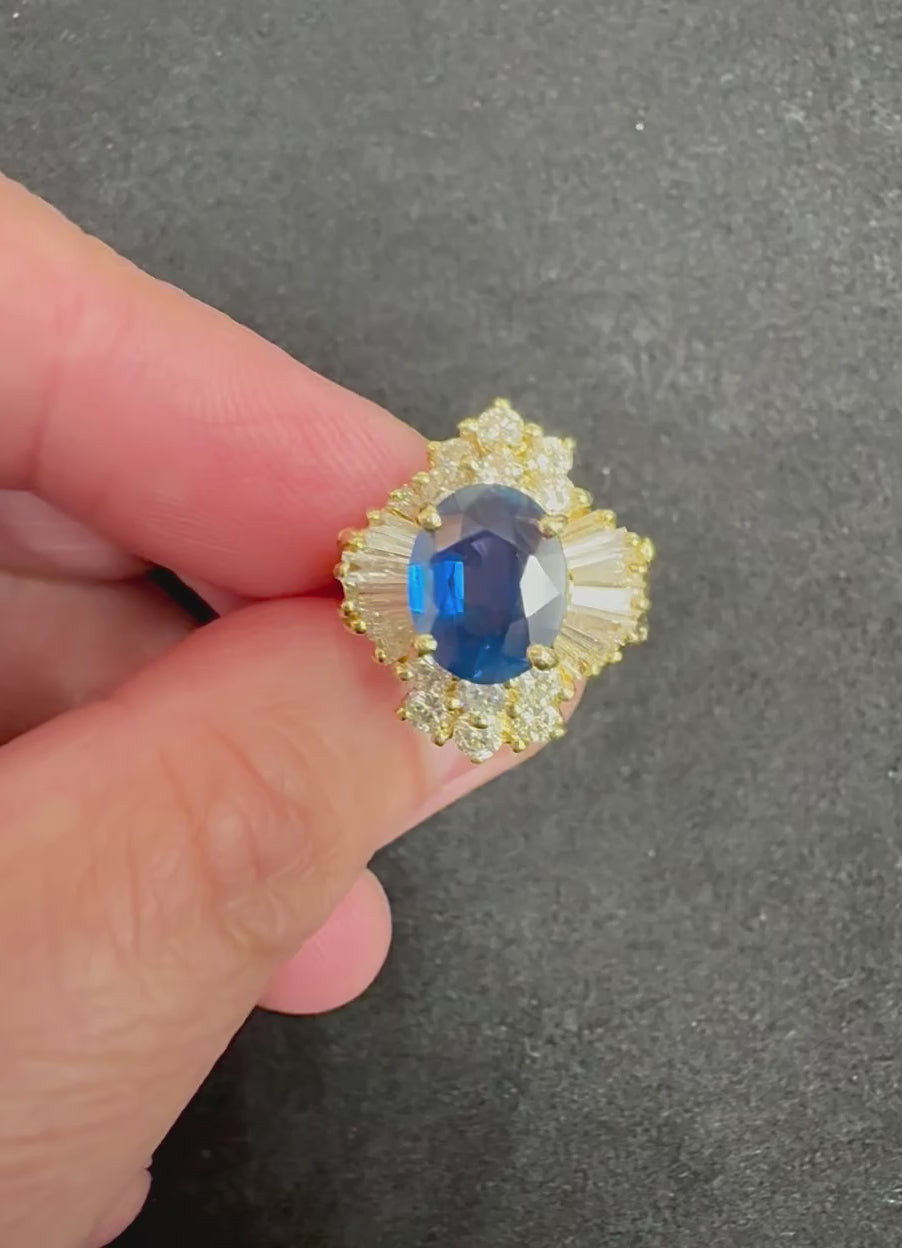 Estate 4.00ct Sapphire 1.50ct Diamond 18k Gold Ring