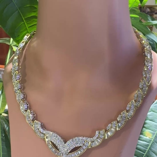 Estate 35.00ct Diamond Platinum and 18k Yellow Gold Necklace