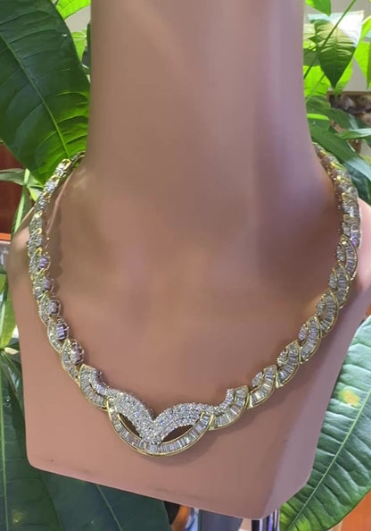 Estate 35.00ct Diamond Platinum and 18k Yellow Gold Necklace